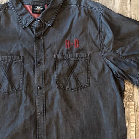 Harley-Davidson Washed Gray Casual Black Pearl Snap Shirt Size 2XL Bikercore - Picture 7 of 11